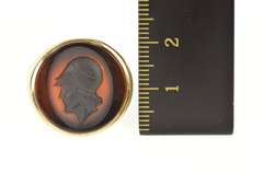 14K Yellow Gold 1930's Men's Carved Carnelian Intaglio Cameo Ring