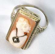Popular Vintage WG Filigree Cameo Ring
