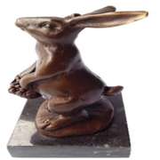 Cuddly Lil Lady Bunny With Flower Basket Bronze Sculpture