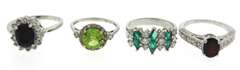 Sterling Silver Set of 4 Gemstone Rings