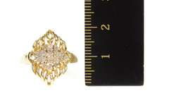 14K Yellow Gold Ornate Diamond Cluster Scalloped Statement Ring