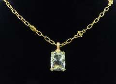 Rare Green Amethyst & Diamond Pendant Necklace in 18k