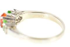 14K White Gold Syn. Mexican Fire Opal Peridot Diamond Accent Ring