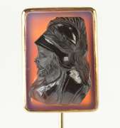 10K Yellow Gold Carved Onyx Soldier Cameo Squared Ornate Stick Pin