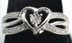 Crossover-Style Diamond Heart Ring in Sterling Silver