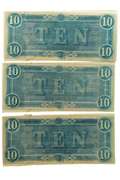 3 Consecutive CU $10 Confederate Notes Feb 17 1864