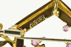 18K Yellow Gold Bird House Ruby Sapphire Flourite Retro Pendant/Pin