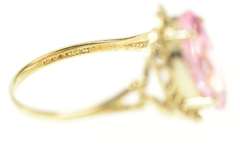 10K Yellow Gold Marquise Pink Cubic Zirconia Ornate Filigree Ring