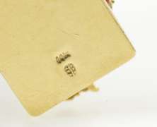 14K Yellow Gold Carved Coral Cameo Floral Box Slide Bracelet Clasp