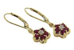 Dainty 14kt YGY Ruby Flowers with Diamond Accent Earrings
