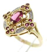 Pink Tourmaline and Diamond Yellow Gold Ring