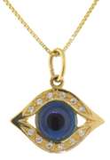 Beautiful CZ Evil Eye Yellow Gold Necklace