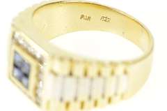 10K Yellow Gold 1.18 Ctw Princess Sapphire Diamond Men's Ring