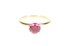 14K Yellow Gold Oval Sim. Ruby Solitaire Classic Statement Ring