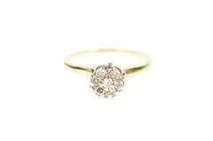 14K Yellow Gold Retro Classic Diamond Halo Promise Cluster Ring