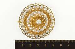 10K Yellow Gold Etruscan Revival Pearl Round Medallion Pendant/Pin