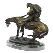 Indian Man with Spear on Horse Bronze Sculpture
