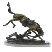 Fallen Man From Horse Bronze Sculpture on Marble Base Statue