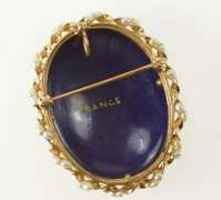 14K Yellow Gold French Ceramic Painted Lady Pearl Halo Pendant/Pin