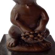 Cuddly Lil Lady Bunny With Flower Basket Bronze Sculpture