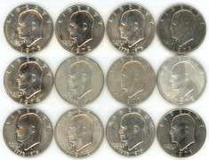 12 Assorted Eisenhower SILVER Dollars 1971 to 1976