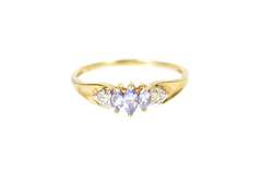 10K Yellow Gold Three Marquise Tanzanite Diamond Accent Ring