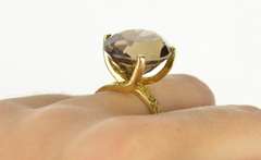 14K Yellow Gold Oval Smoky Quartz Retro Statement Cocktail Ring