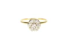 10K Yellow Gold Round Classic Diamond Cluster Statement Ring