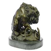 Lion and Snake Bronze Sculpture on Marble Base Statue