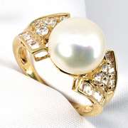 Button Pearl & White Sapphire Ring