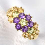 Colorful Flower Motif Cluster Ring