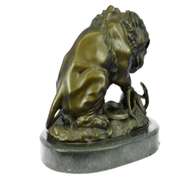 Lion and Snake Bronze Sculpture on Marble Base Statue