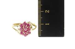 10K Yellow Gold Natural Ruby Cluster Statement Bypass Ring