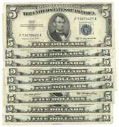 9 Nicer 1953 Series $5 Blue Seal Silver Certificates