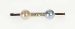 10K White Gold Art Deco Two Tone Pearl Diamond Bar Pin/Brooch