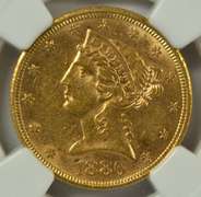 Better near mint 1886 US $5 Liberty Gold Piece NGC AU58
