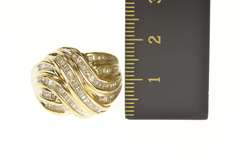 10K Yellow Gold Baguette Diamond Wavy Channel Statement Ring