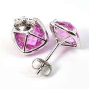 Vibrant Pink Sapphire & Diamond Earrings in 14K WG