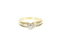 10K Yellow Gold Round Diamond Halo Engagement Promise Ring