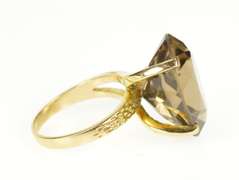 14K Yellow Gold Oval Smoky Quartz Retro Statement Cocktail Ring
