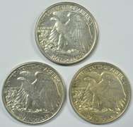 3 Diff slider/BU 'P' Mint Walking Liberty Half Dollars