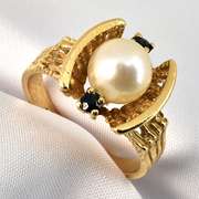 Feminine Pearl Ring with Sapphire Accents