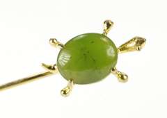 Gold Filled Retro Oval Nephrite Jade 3D Turtle Stick Pin