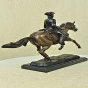 Soldier on Horse Bronze Statue on Marble Base Sculpture