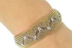 14K Yellow Gold 0.72 Ctw Diamond Zig Zag Mesh Rounded Chain Bracelet