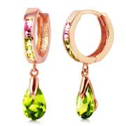 Solid Rose Gold Dangling Green Cubic Zirconia Pear Hoop Earrings