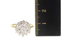 10K Yellow Gold Round Raised Diamond Cluster Retro Statement Ring