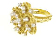 18K Yellow Gold 1950's Diamond Petal Diamond Cluster Cocktail Ring