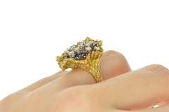 14K Yellow Gold 1.02 Ctw Diamond Sapphire Cluster Cocktail Ring