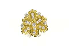 18K Yellow Gold 1950's Diamond Petal Diamond Cluster Cocktail Ring